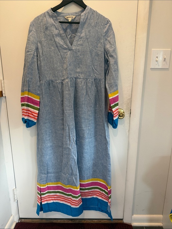 Boden Dresses & Skirts - Boden Blue Maxi Dress with Rainbow Stripe Trim